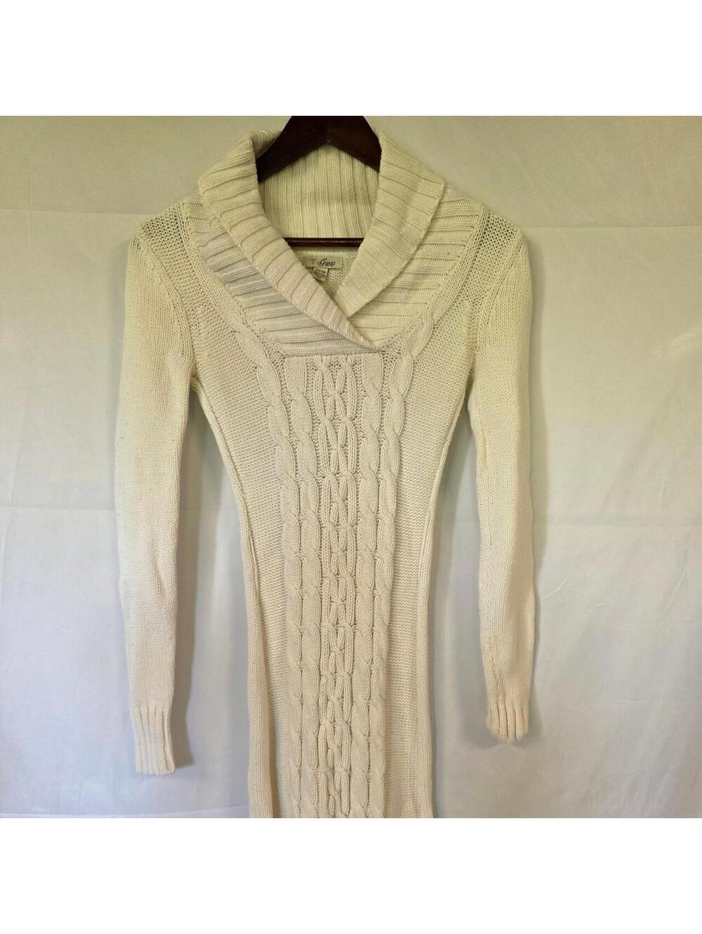 Guess cream cable knit sweater dress with cowl neck, size XS #cowlneck #knitwear